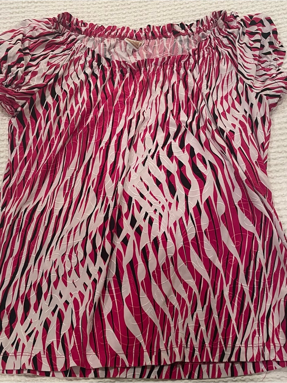 Women’s Pink White Black Printed Off-Shoulder Top